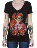 Black Market Art Company Tattooed Mermaid Women's V-Neck T-Shirt - Black Market Art Company - Flyclothing LLC