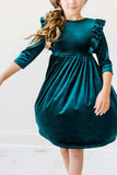 Teal Velvet Ruffle Twirl Dress - Mila & Rose ® - Flyclothing LLC