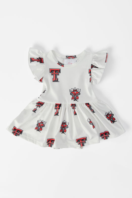 Texas Tech White Raider Red Flutter Twirl Bodysuit