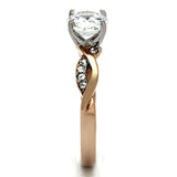 TK1163 - Two-Tone IP Rose Gold Stainless Steel Ring with AAA Grade CZ in Clear - Alamode - Flyclothing LLC