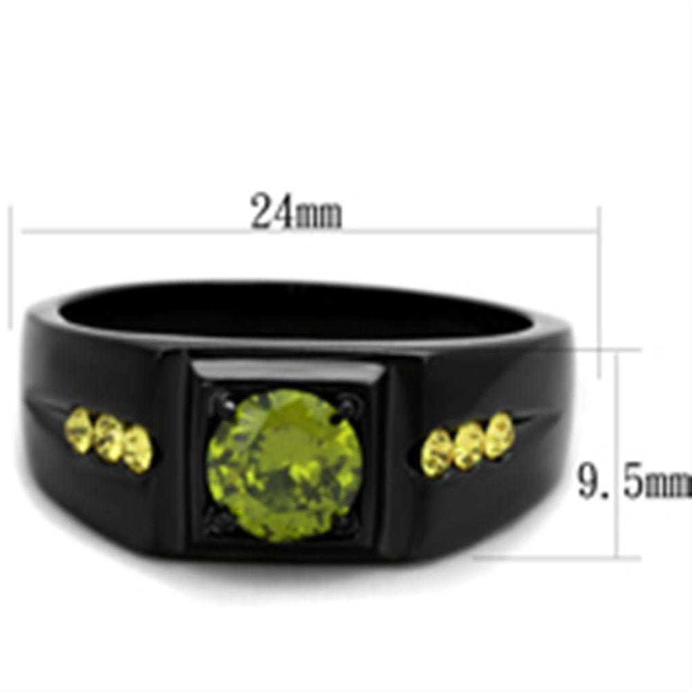 TK1928 - IP Black(Ion Plating) Stainless Steel Ring with AAA Grade CZ in Olivine color - Alamode - Flyclothing LLC