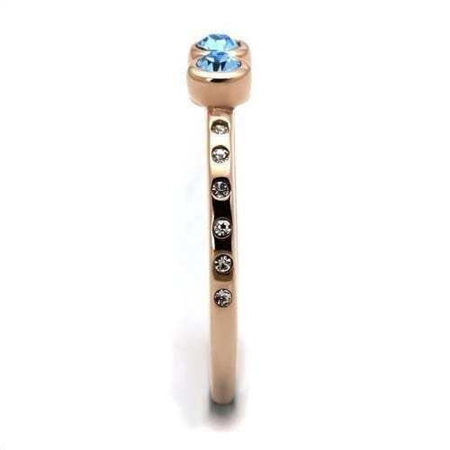TK2807 - IP Rose Gold(Ion Plating) Stainless Steel Ring with Top Grade Crystal in Sea Blue - Alamode - Flyclothing LLC