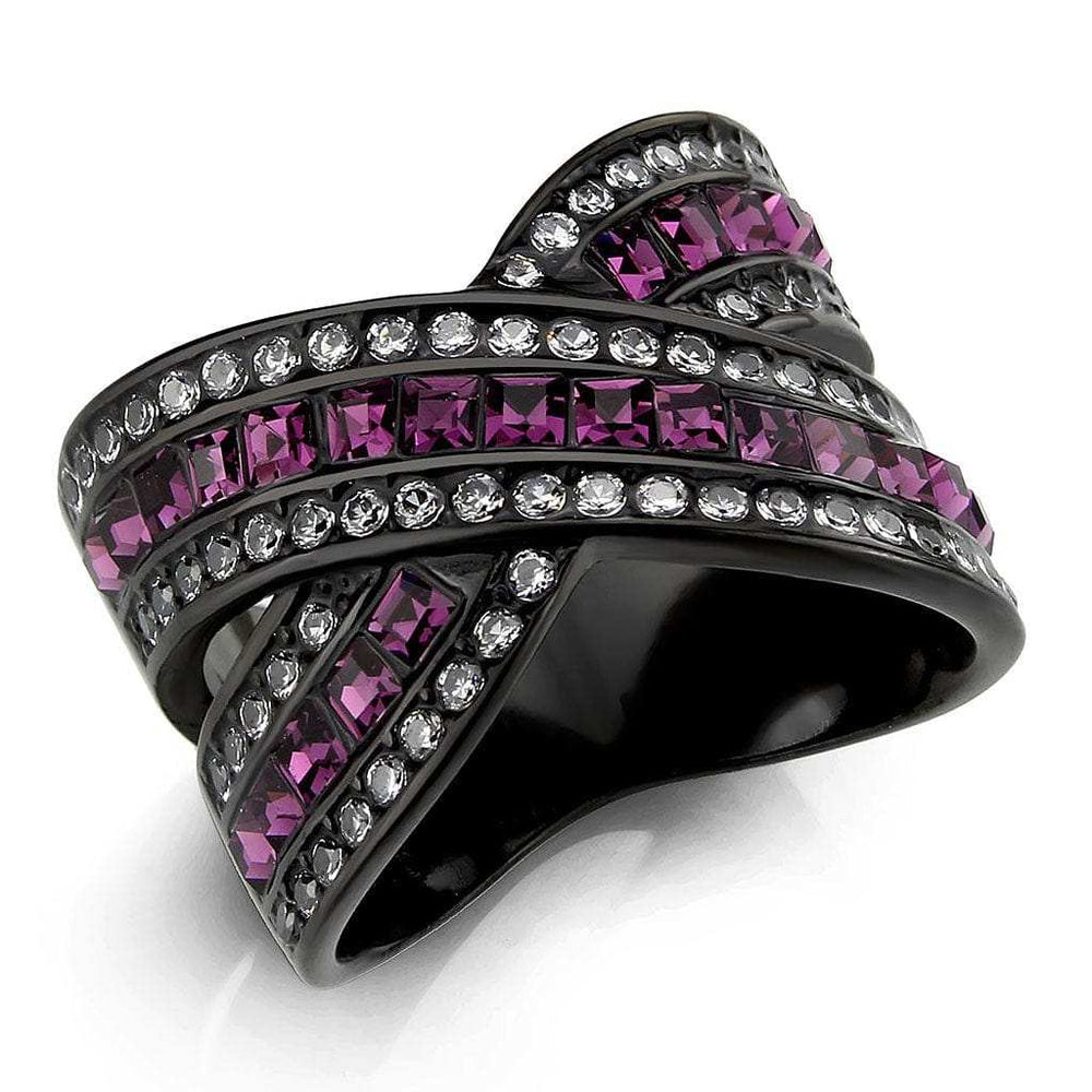 TK3791 - IP Black (Ion Plating) Stainless Steel Ring with Top Grade Crystal in Amethyst - Alamode - Flyclothing LLC