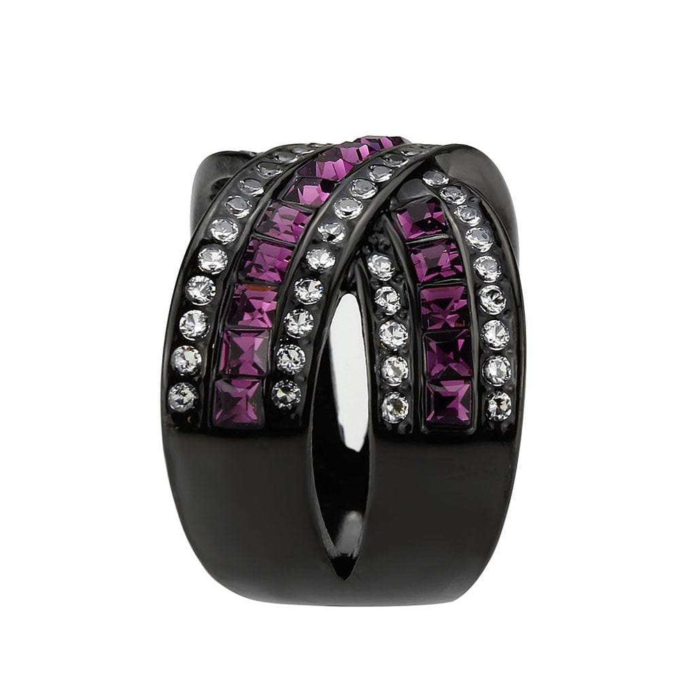 TK3791 - IP Black (Ion Plating) Stainless Steel Ring with Top Grade Crystal in Amethyst - Alamode - Flyclothing LLC