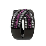 TK3791 - IP Black (Ion Plating) Stainless Steel Ring with Top Grade Crystal in Amethyst - Alamode - Flyclothing LLC