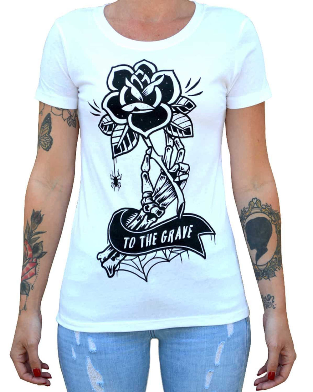 Black Market Art Company To the Grave Women's Loose Neck T-Shirt - Black Market Art Company - Flyclothing LLC