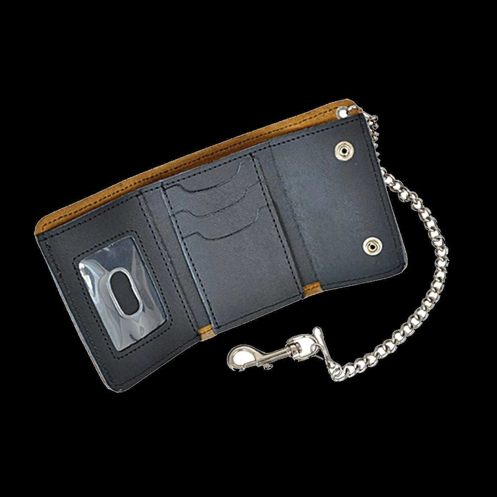 Small Brown Trifold Long Chain Biker Wallet - Unik Just for Bikers - Flyclothing LLC