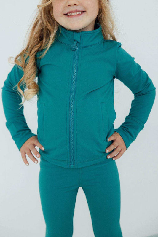 Turbo Teal Full-Zip Ruffle Active Jacket - Mila & Rose ® - Flyclothing LLC