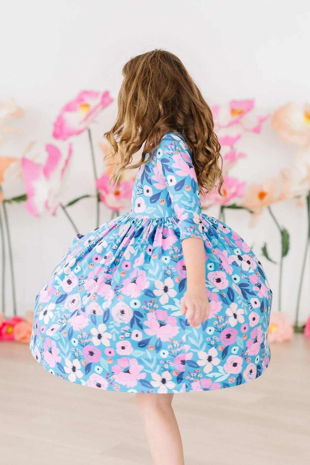 Twirling in Teal 3/4 Sleeve Pocket Twirl Dress - Mila & Rose ® - Flyclothing LLC