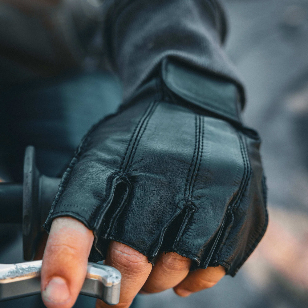 Mens Fingerless Leather Gloves - Unik Just for Bikers - Flyclothing LLC