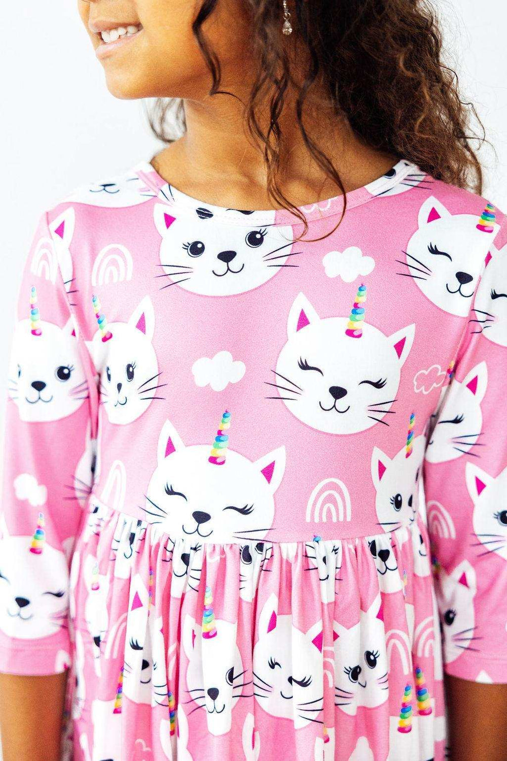 Unicorn Kitties 3/4 Sleeve Pocket Twirl Dress - Mila & Rose ® - Flyclothing LLC
