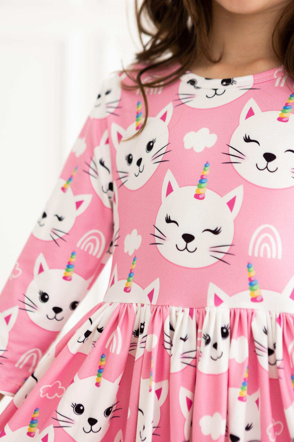 Unicorn Kitties 3/4 Sleeve Pocket Twirl Dress - Mila & Rose ® - Flyclothing LLC