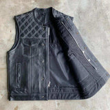 White Diamond - Mens Premium Leather Diamond Stitch Club Vest - Unik Just for Bikers - Flyclothing LLC