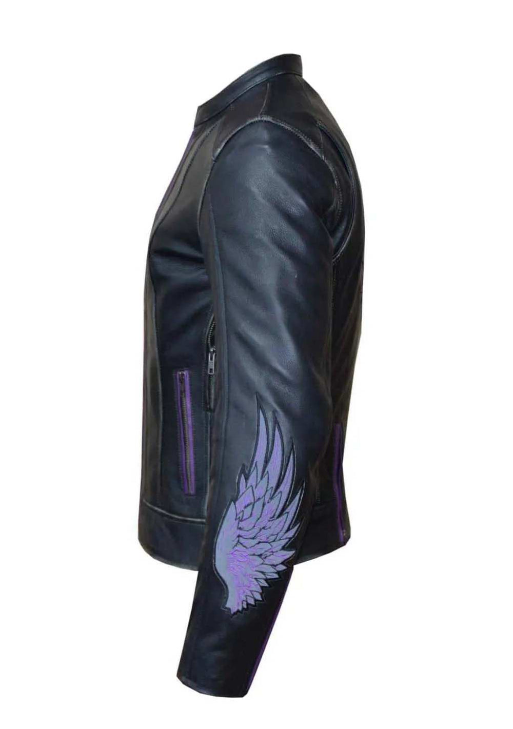 Lita - Ladies Purple Wing Leather Jacket - Unik Just for Bikers - Flyclothing LLC