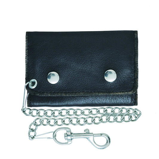 Small Brown Trifold Leather Biker Chain Wallet - Unik Just for Bikers - Flyclothing LLC