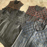 Orange Diamond - Mens Premium Leather Diamond Stitch Club Vest - Unik Just for Bikers - Flyclothing LLC