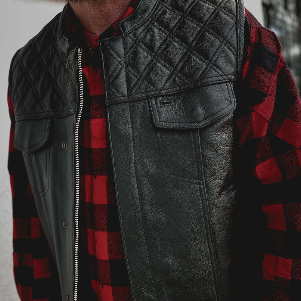 Black Diamond - Mens Premium Leather Diamond Stitch Club Vest - Unik Just for Bikers - Flyclothing LLC
