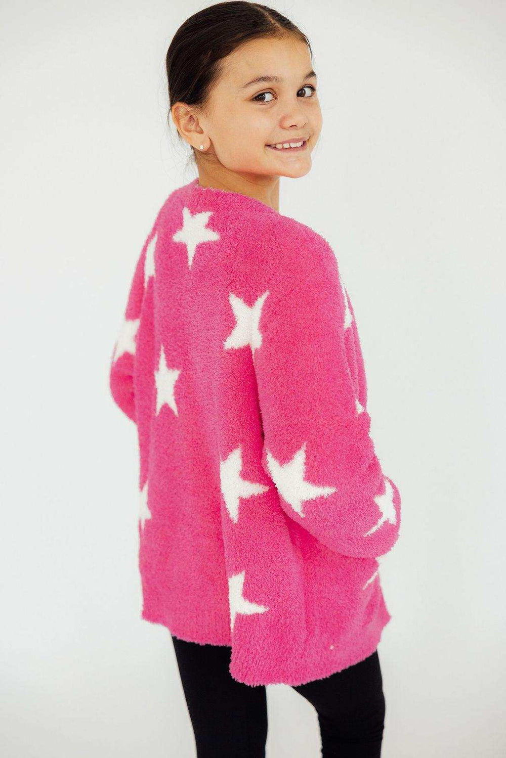 Bright Pink/Coconut Star Cozy Cardigan - Mila & Rose ® - Flyclothing LLC