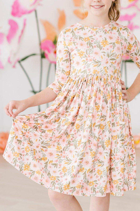 Pretty Peachy 3/4 Sleeve Pocket Twirl Dress - Mila & Rose ® - Flyclothing LLC