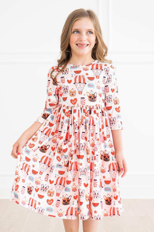 Puppy Love 3/4 Sleeve Pocket Twirl Dress - Mila & Rose ® - Flyclothing LLC