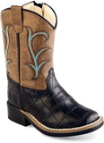 Old West Black Croco Print Foot Light Brown Crackle Shaft Toddler's All Over Leatherette Material Broad Square Toe Boots - Old West - Flyclothing LLC