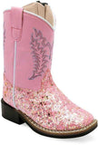 Old West Sparkling Pink Foot Pink Shaft TODDLER'S ALL OVER LEATHERETTE MATERIAL BROAD SQUARE TOE BOOTS - Old West - Flyclothing LLC