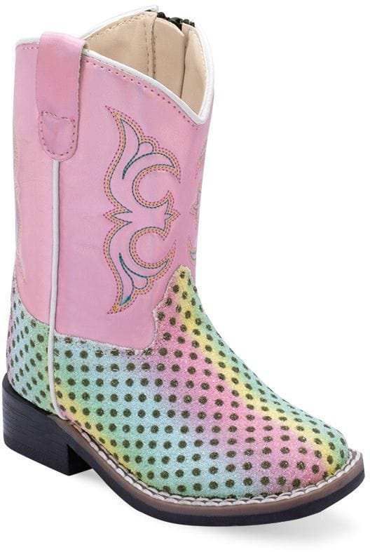 Old West Multicolored Foot Shiny Pink Shaft TODDLER'S ALL OVER LEATHERETTE MATERIAL BROAD SQUARE TOE BOOTS - Old West - Flyclothing LLC