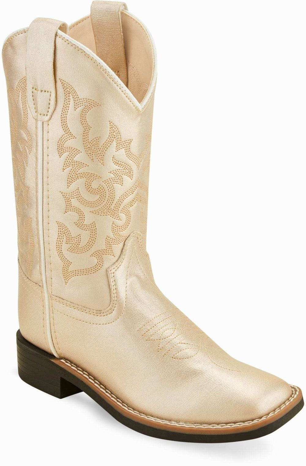 Old West Shiny Cream Children's All Over Leatherette Material Broad Square Toe Boots - Old West - Flyclothing LLC