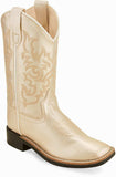 Old West Shiny Cream Children's All Over Leatherette Material Broad Square Toe Boots - Old West - Flyclothing LLC