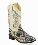 Old West Childrens Multicolored Snake Print Foot / Shiny Cream Shaft Boot VB9177 - Old West - Flyclothing LLC