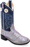 Old West Sparkling Purple Foot Blue Crackle Shaft CHILDREN ALL OVER LEATHERETTE MATERIAL BROAD SQUARE TOE BOOTS - Old West - Flyclothing LLC