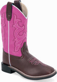 Old West Burnt Brown Foot Pink Shaft Children All Over Leatherette Material Broad Square Toe Boots - Old West - Flyclothing LLC