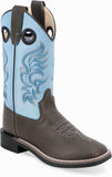 Old West Dark Brown Crazy Horse Foot Sky Blue Shaft Children All Over Leatherette Material Broad Square Toe Boots - Old West - Flyclothing LLC