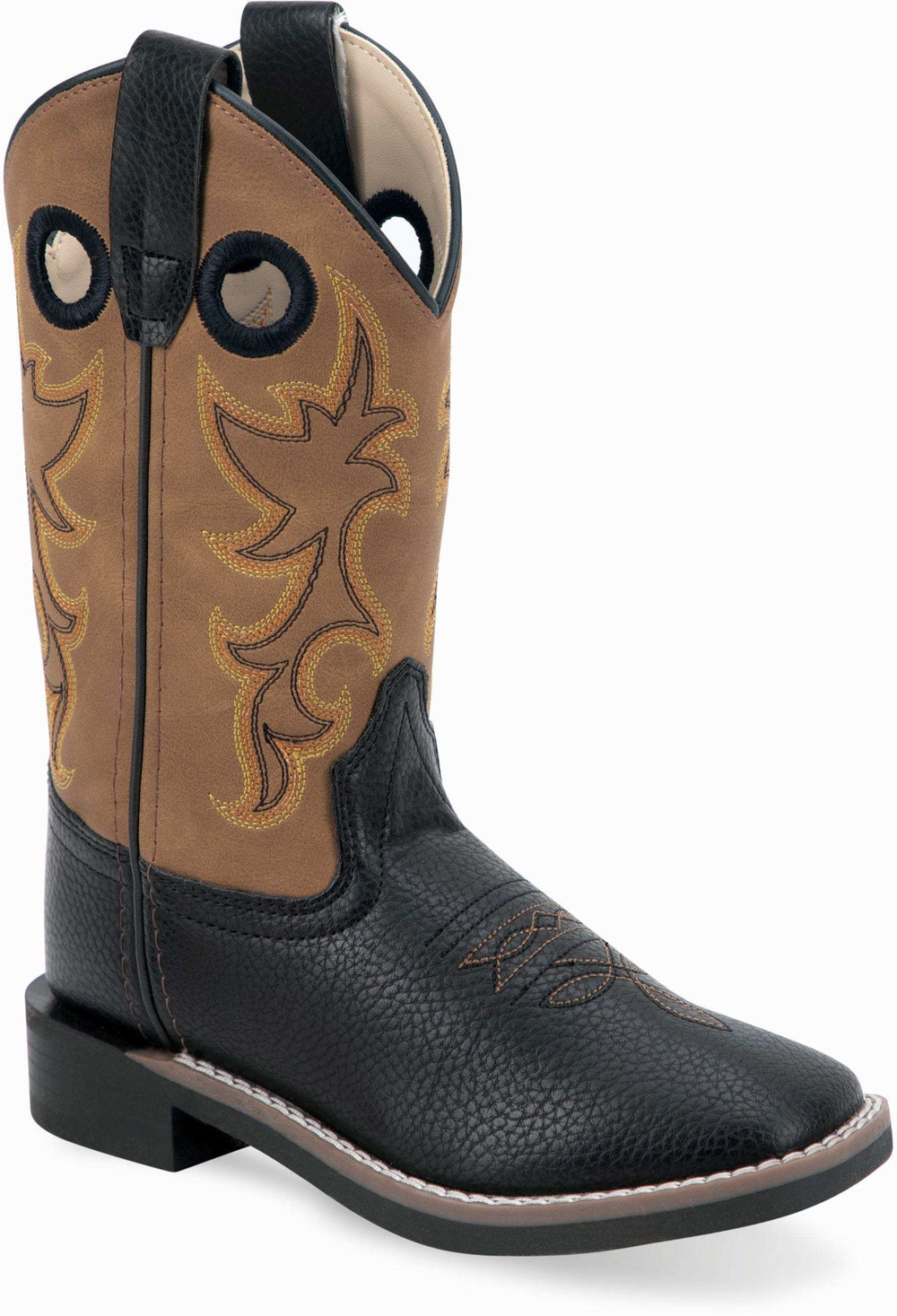 Old West Black Tumble Foot Light Brown Shaft Children All Over Leatherette Material Broad Square Toe Boots - Old West - Flyclothing LLC