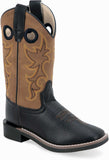 Old West Black Tumble Foot Light Brown Shaft Children All Over Leatherette Material Broad Square Toe Boots - Old West - Flyclothing LLC