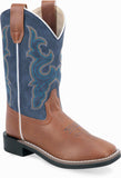 Old West Light Tan Foot Denim Blue Shaft Children All Over Leatherette Material Broad Square Toe Boots - Old West - Flyclothing LLC