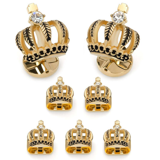VDP 3D Crown Gold Crystal Stud Set - Cufflinks.com - Flyclothing LLC