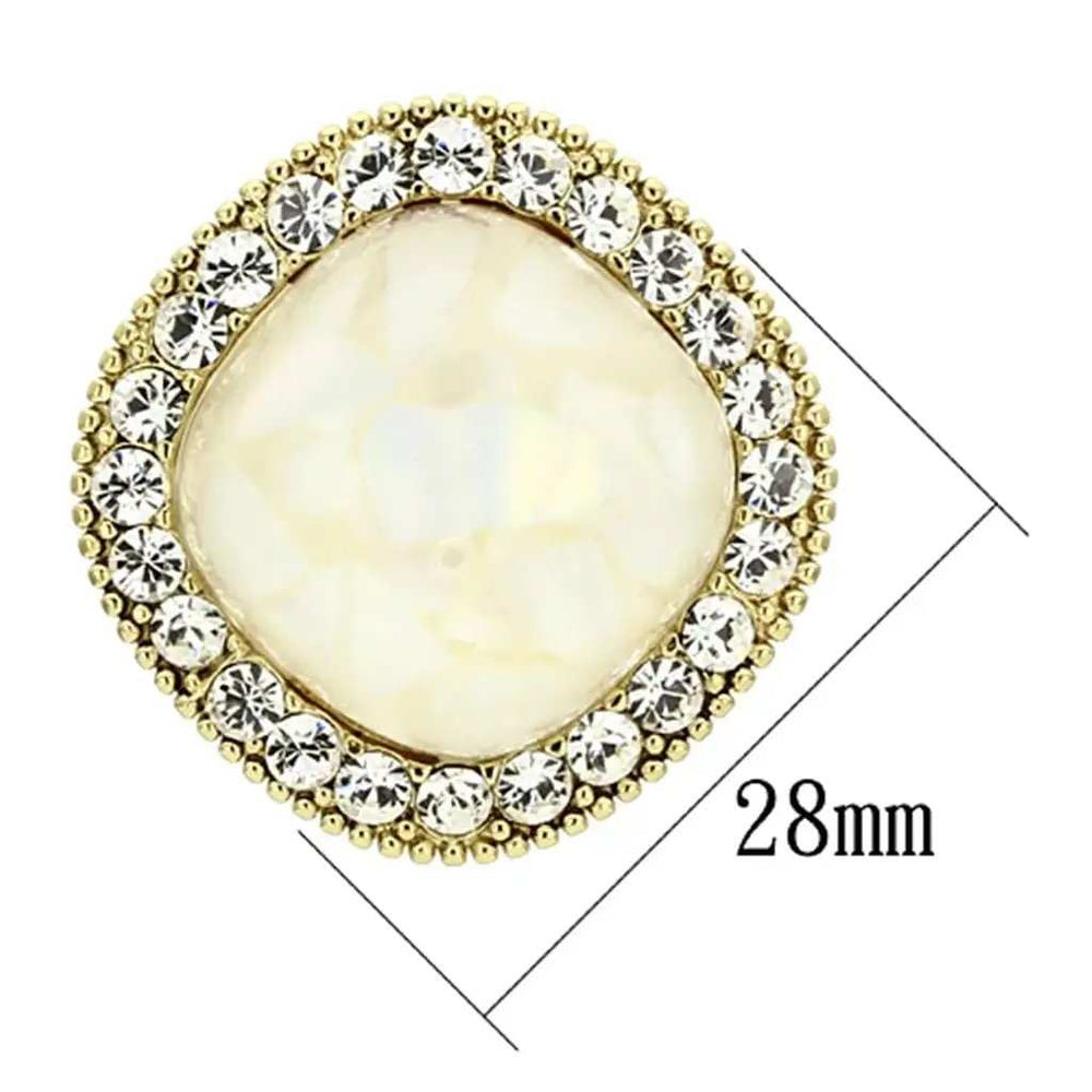 VL067 - IP Gold(Ion Plating) Brass Earrings with Precious Stone Conch in White - Alamode - Flyclothing LLC