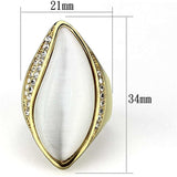 VL082 - IP Gold(Ion Plating) Brass Ring with Synthetic Cat Eye in White - Alamode - Flyclothing LLC