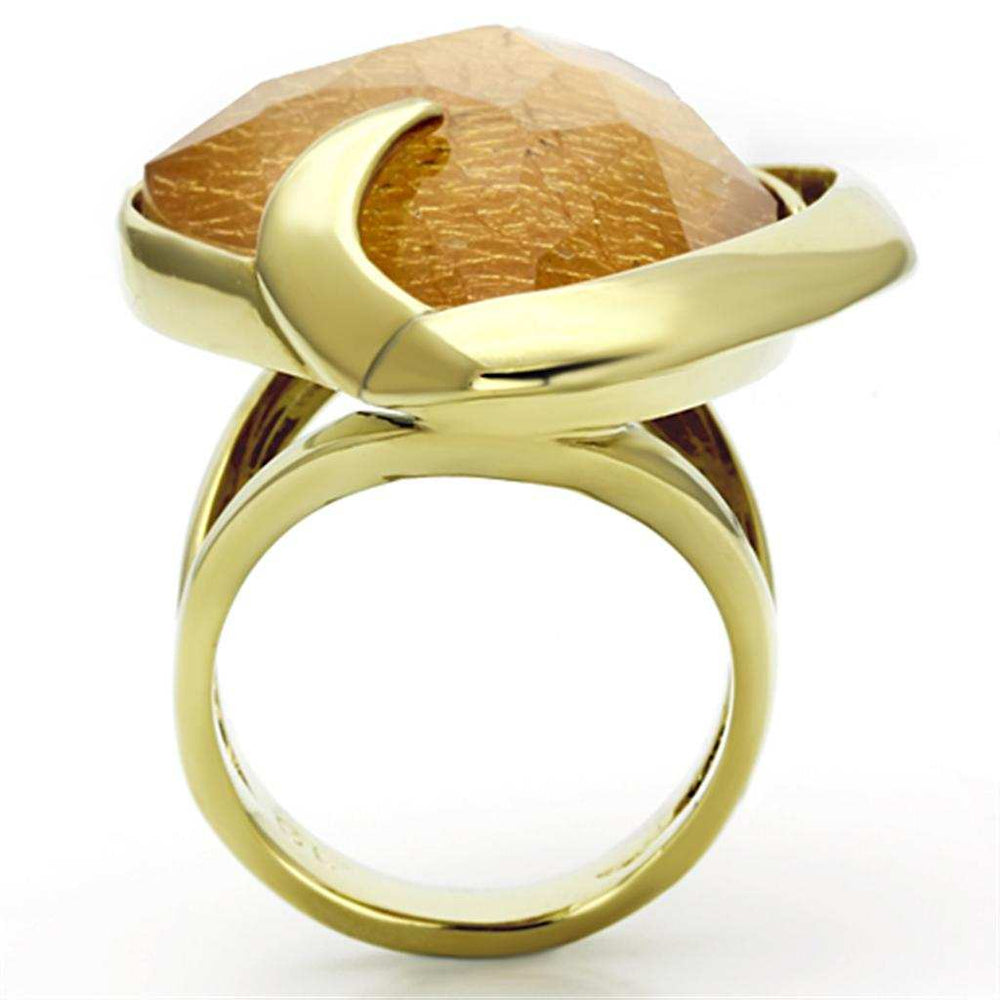 VL098 - IP Gold(Ion Plating) Stainless Steel Ring with Synthetic Synthetic Stone in Orange - Alamode - Flyclothing LLC