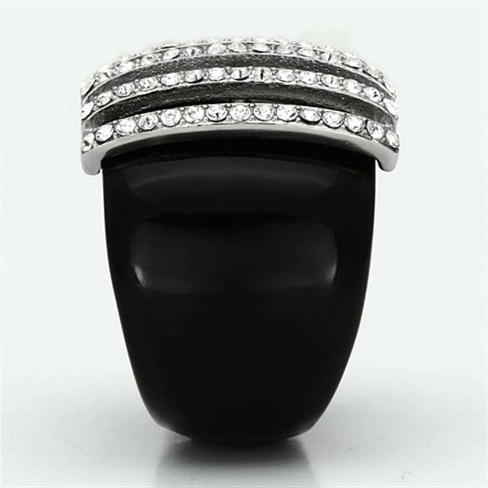 VL099 - High polished (no plating) Stainless Steel Ring with Top Grade Crystal in Clear - Alamode - Flyclothing LLC