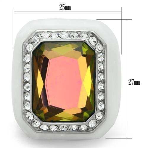 VL111 - High polished (no plating) Stainless Steel Ring with Synthetic Synthetic Stone in Aquamarine AB - Alamode - Flyclothing LLC