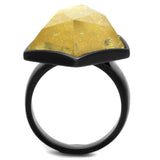 VL117 - IP Black(Ion Plating) Stainless Steel Ring with Synthetic Synthetic Stone in Citrine Yellow - Alamode - Flyclothing LLC