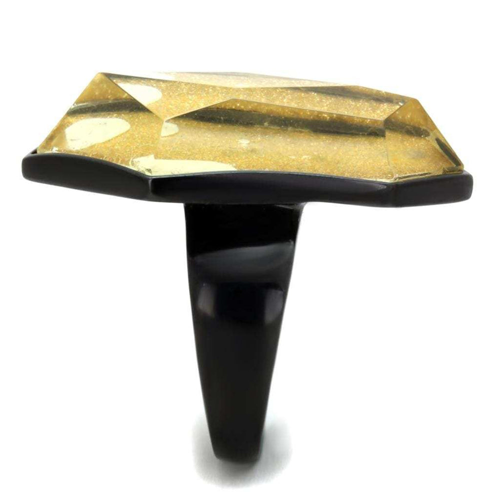 VL117 - IP Black(Ion Plating) Stainless Steel Ring with Synthetic Synthetic Stone in Citrine Yellow - Alamode - Flyclothing LLC