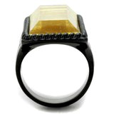 VL118 - IP Black(Ion Plating) Stainless Steel Ring with Synthetic Synthetic Stone in Citrine Yellow - Alamode - Flyclothing LLC