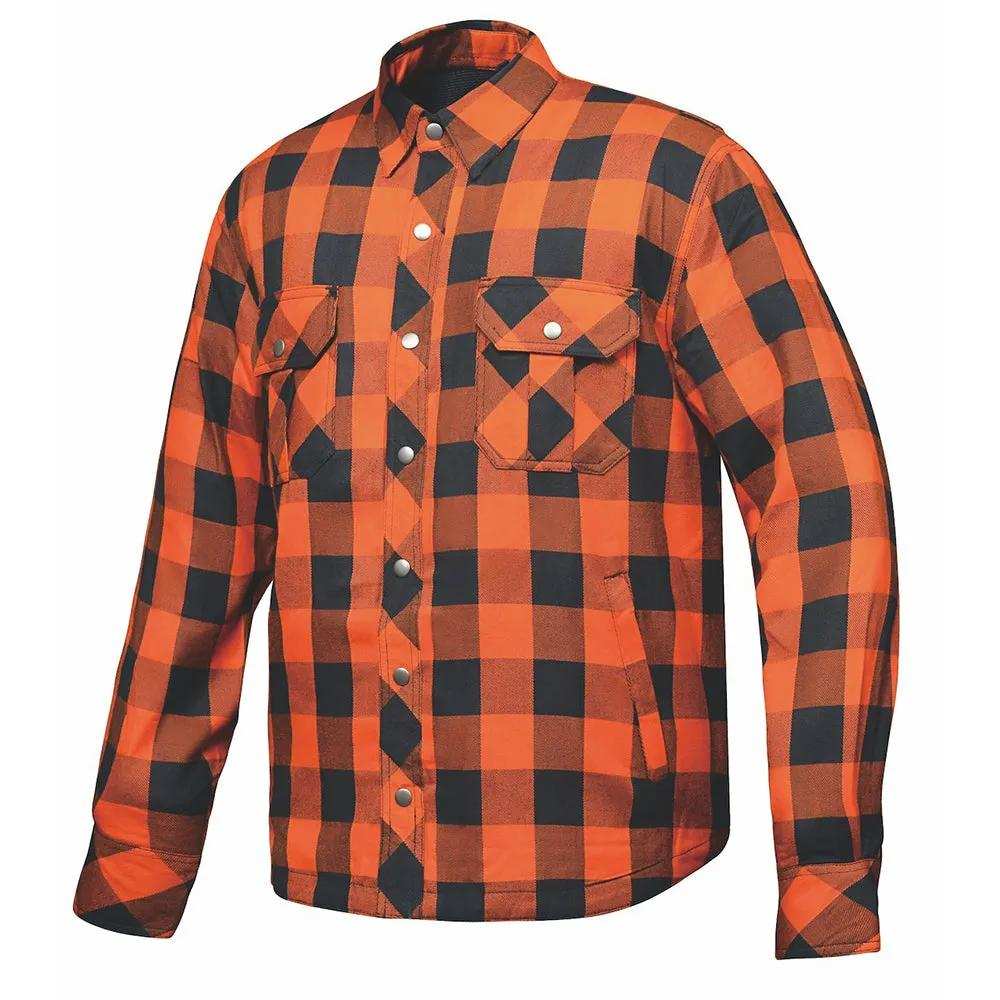 Valiant - Mens Black & Orange Armored Flannel - Unik Just for Bikers - Flyclothing LLC
