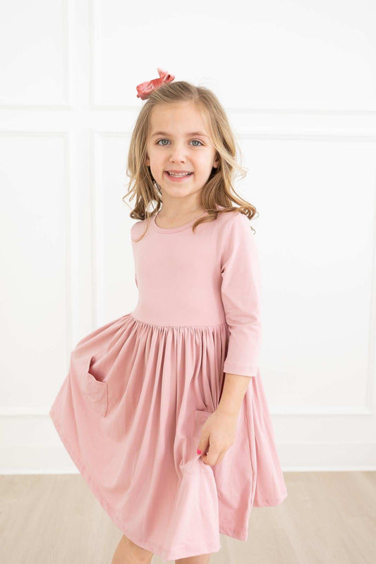 Vintage Pink 3/4 Sleeve Pocket Twirl Dress - Mila & Rose ® - Flyclothing LLC