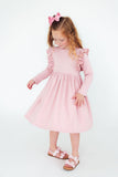 Vintage Pink L/S Ruffle Twirl Dress