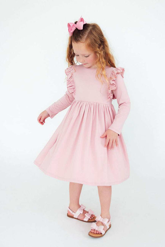 Vintage Pink L/S Ruffle Twirl Dress - Mila & Rose ® - Flyclothing LLC