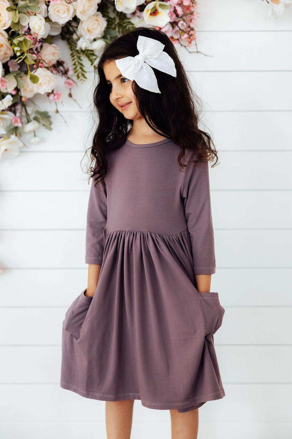 Vintage Violet 3/4 Sleeve Pocket Twirl Dress - Mila & Rose ® - Flyclothing LLC